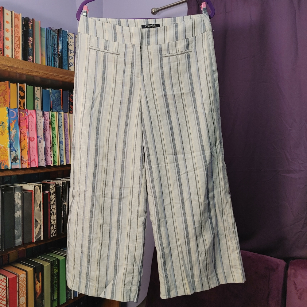 Chadwicks of Boston Striped Wide Leg Linen Blend Pants 10P